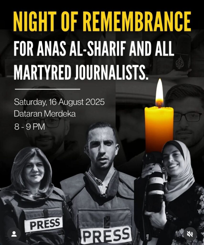 Dataran Merdeka Jadi Medan Solidariti Wartawan Al Jazeera Malam Ini