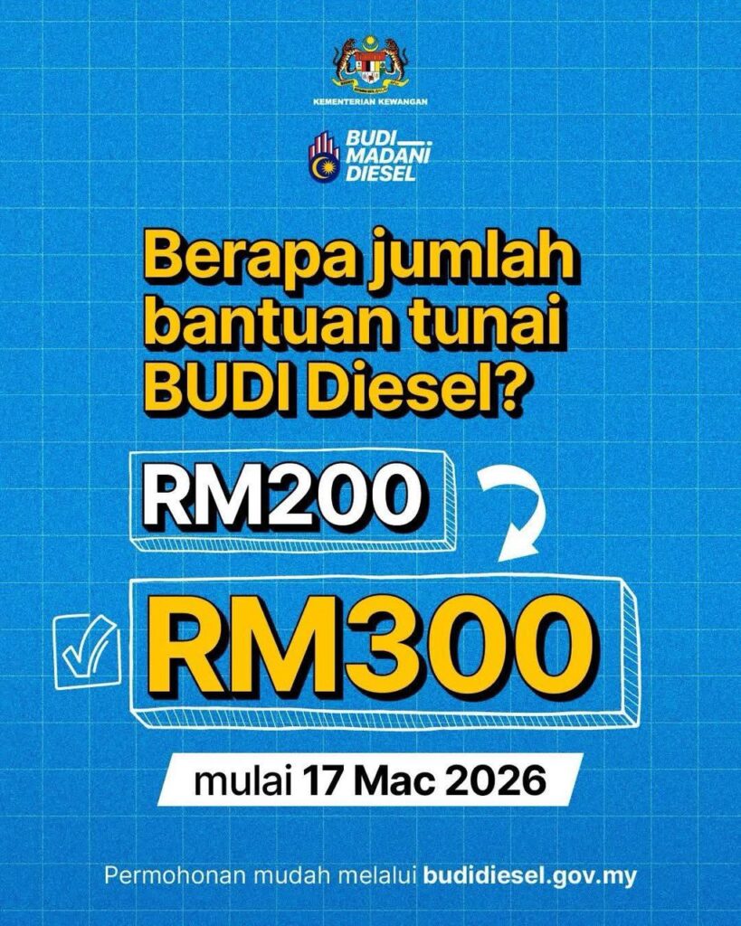 Bantuan BUDI Diesel dinaikkan kepada RM300 ringankan beban rakyat