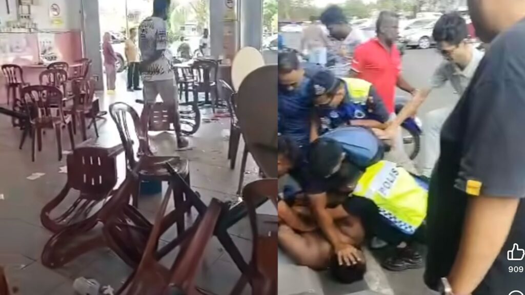 Lelaki Amuk Kejar Polis, Rosak Restoran Dan Kenderaan